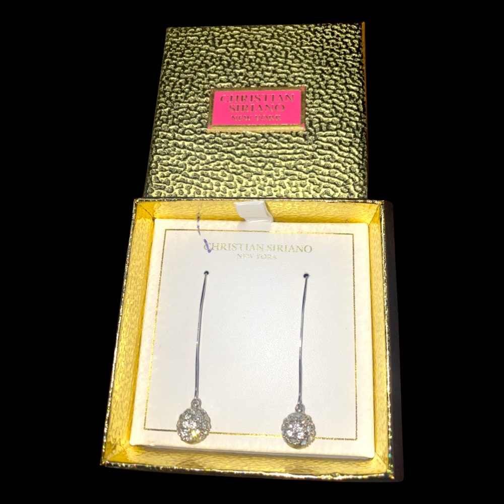 Christian Siriano Sterling Silver Crystal Thread Wire Drop Earrings